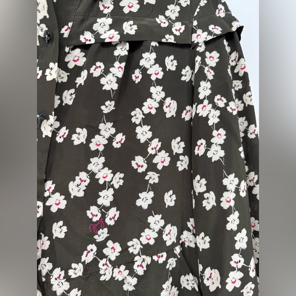 Juicy Couture Black Label Silk Olive Green Cherry Blossom Shirt Dress - Picture 4 of 10